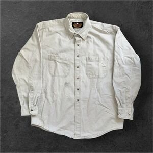 Harley Davidson Mens Khaki Long Sleeve Button Up Work Shirt Large WB100 Cotton